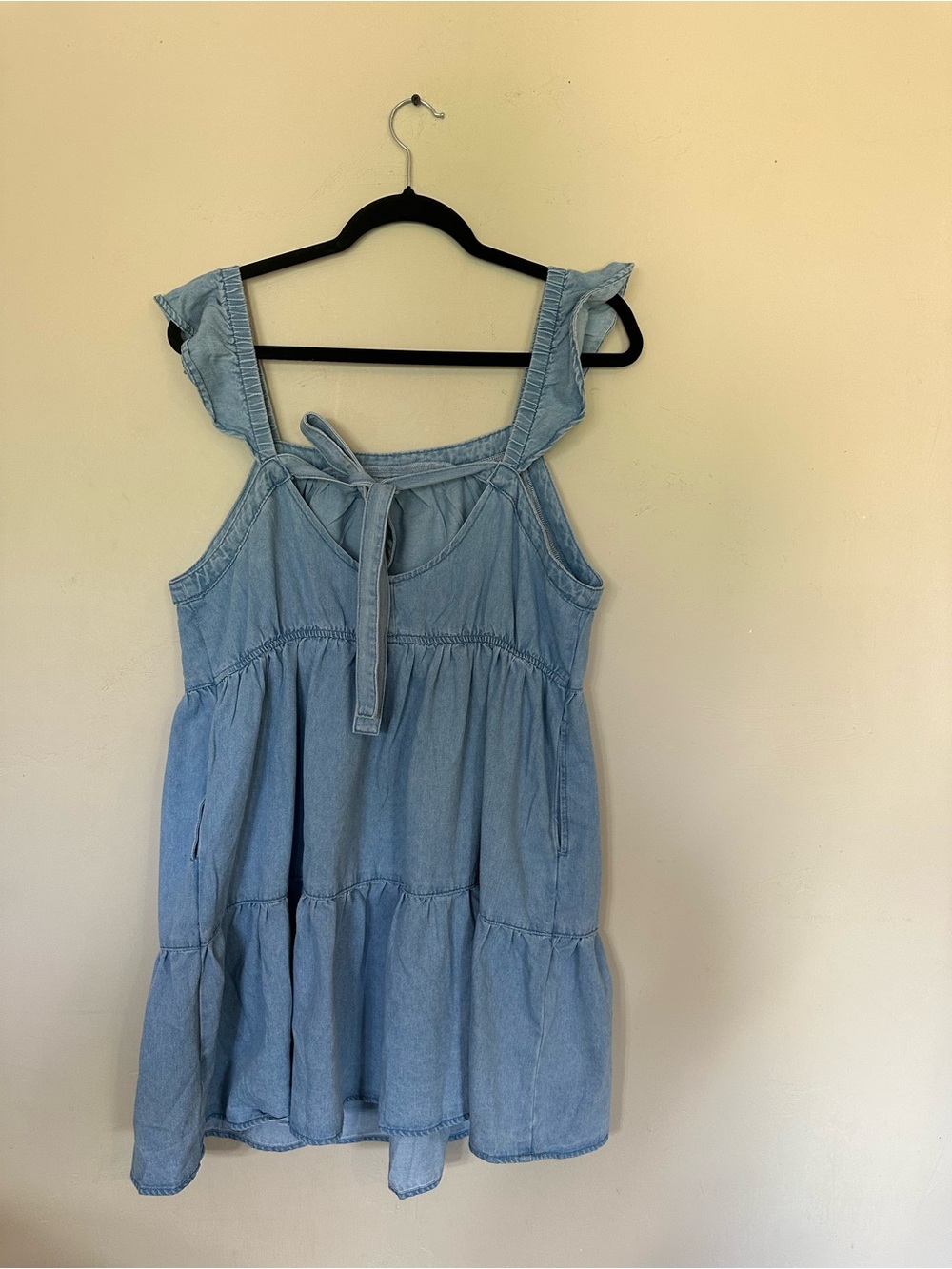 Light Blue Tiered Square-Neck Midi Dress with Ruffle Straps - Picture 3 of 4